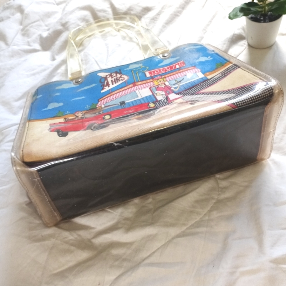 VINTAGE 1950 GRAPHIC AMERICAN TOPICS CLEAR LUCITE PURSE - Picture 7 of 12